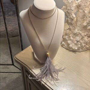 J. Crew Gold and Gray Feather Necklace